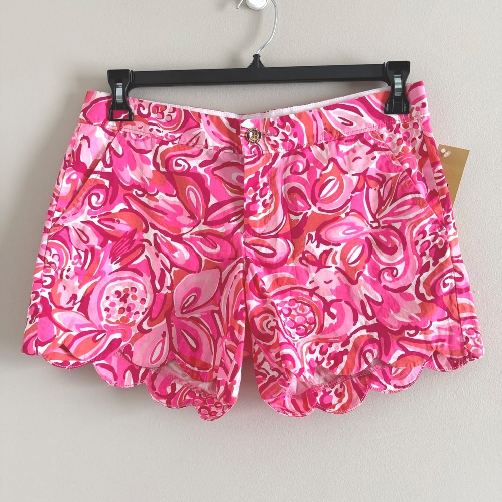 Lilly Pulitzer Buttercup Shorts Pink Orange Floral Scalloped Hem Womens size 4